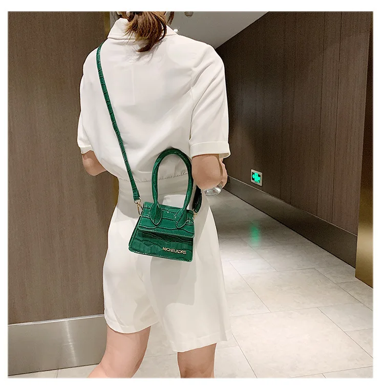 

Fahion Brand Letters Casual One Shoulder Sling Bag Textured Mini PU Crocodile Pattern Purse Handbag