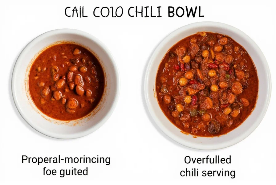 Comparison of properly portioned chili bowl versus overfilled chili serving