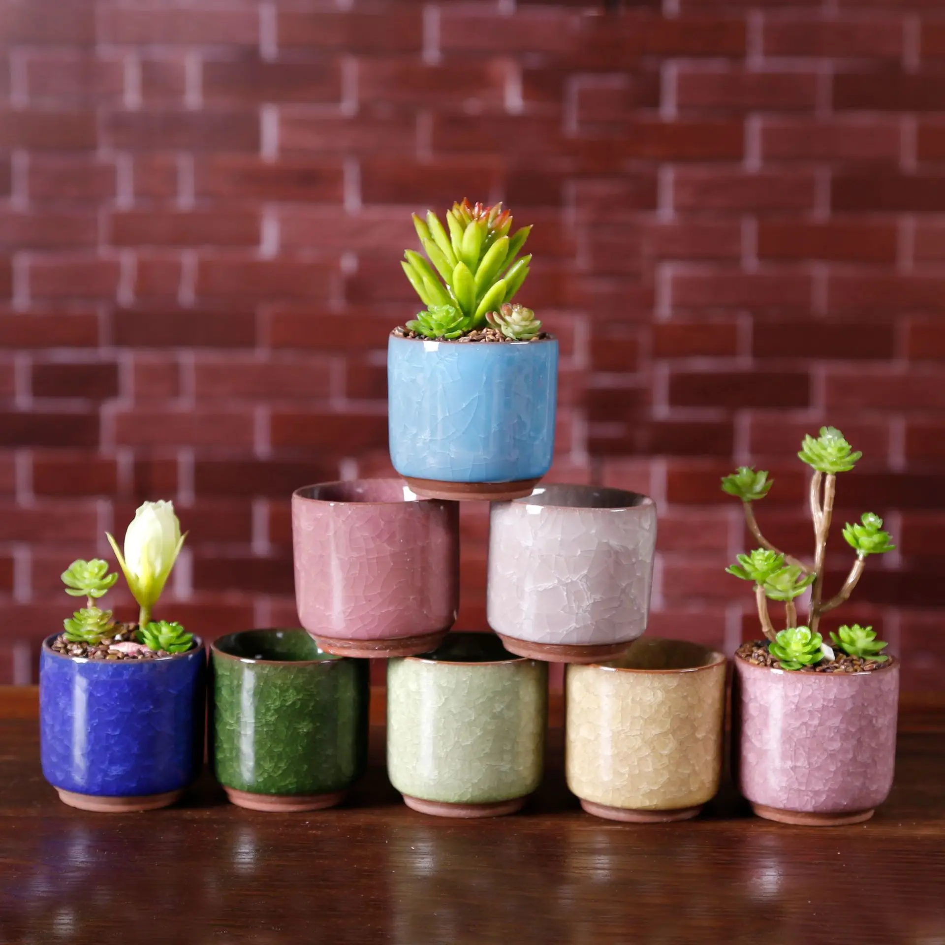 

Ice cracked juicy flowerpot mini thumb ceramic basin colorful ice cracked like writing desk flowerpot, As picture