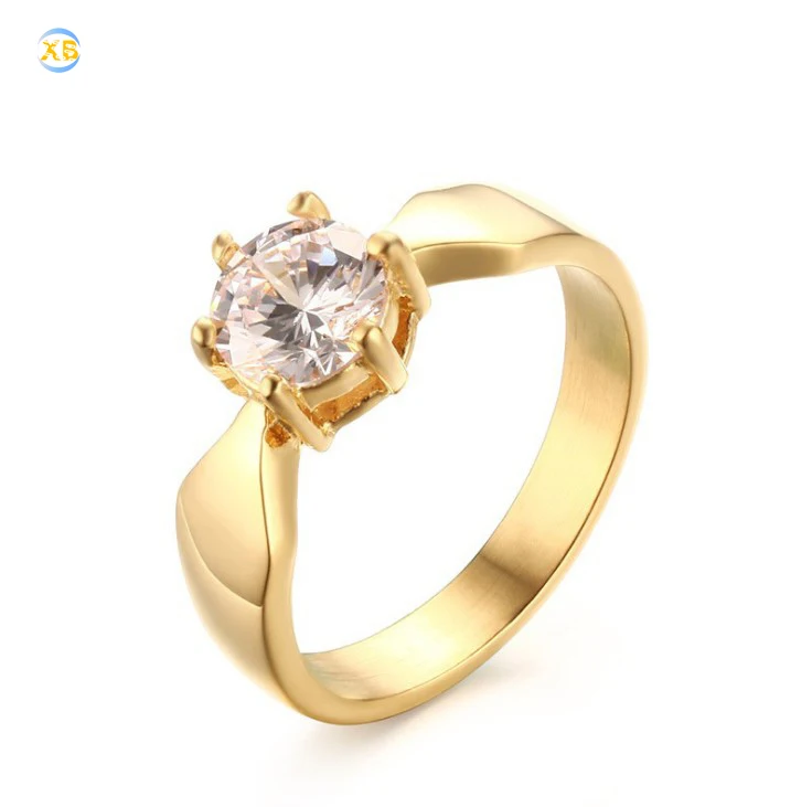 

Wholesale Single Zircon Women Stainless Steel Stone Engagement Gold Ring