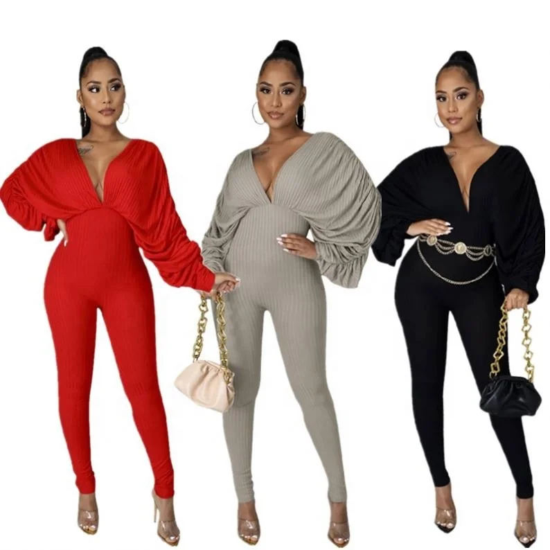 

PY8545 2021 New Arrival Fall Ladies One Piece Jumpsuits Solid Color Playsuit Bodysuit Long Sleeve Women Clothing Jumpsuit