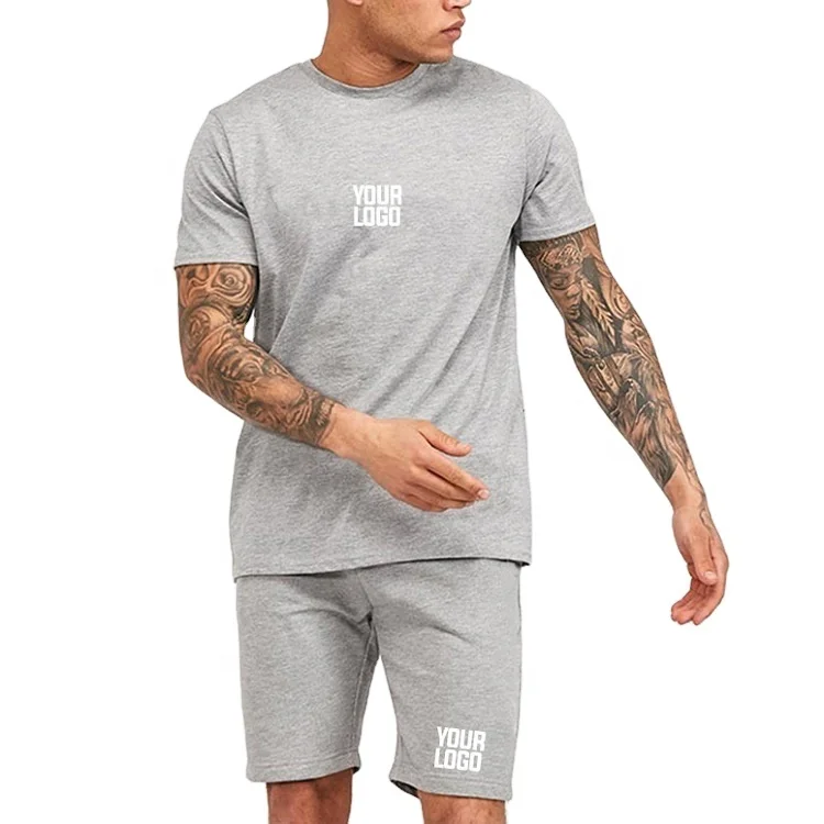 

2021 Summer Wholesale custom men cotton t shirt and shorts summer tracksuits plain fitted solid color summer shorts set, Provide color swatch for choose color