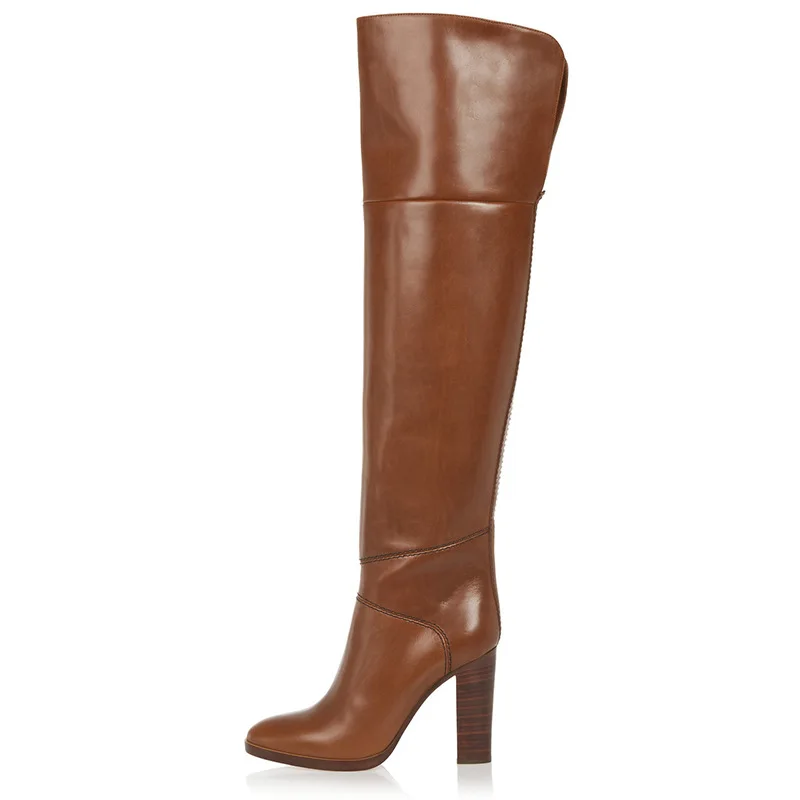 

Large brown high heels over the knee women boots plus size shoes women heels