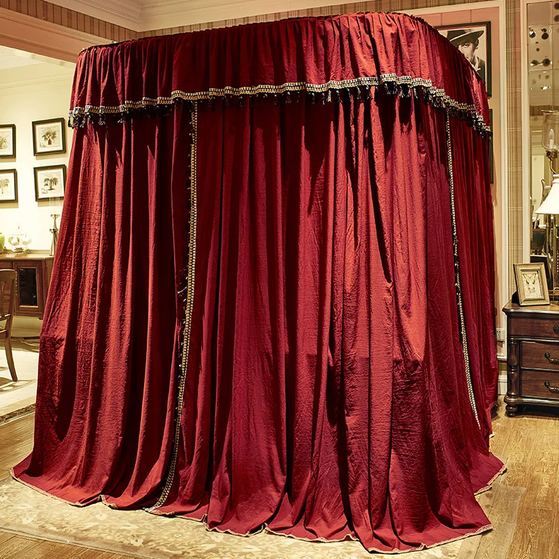 Top Quality Guide Rail Red Wedding Simple Life Indoor Bedroom Double Bed Curtain Mosquito Net