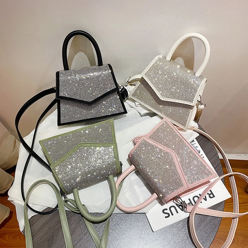 

2021 Designer Fashion Trend Female Hand Bags Small Diamond Purse Bling Cute Ladies Handbag For Women, Green,blacki,white,pink