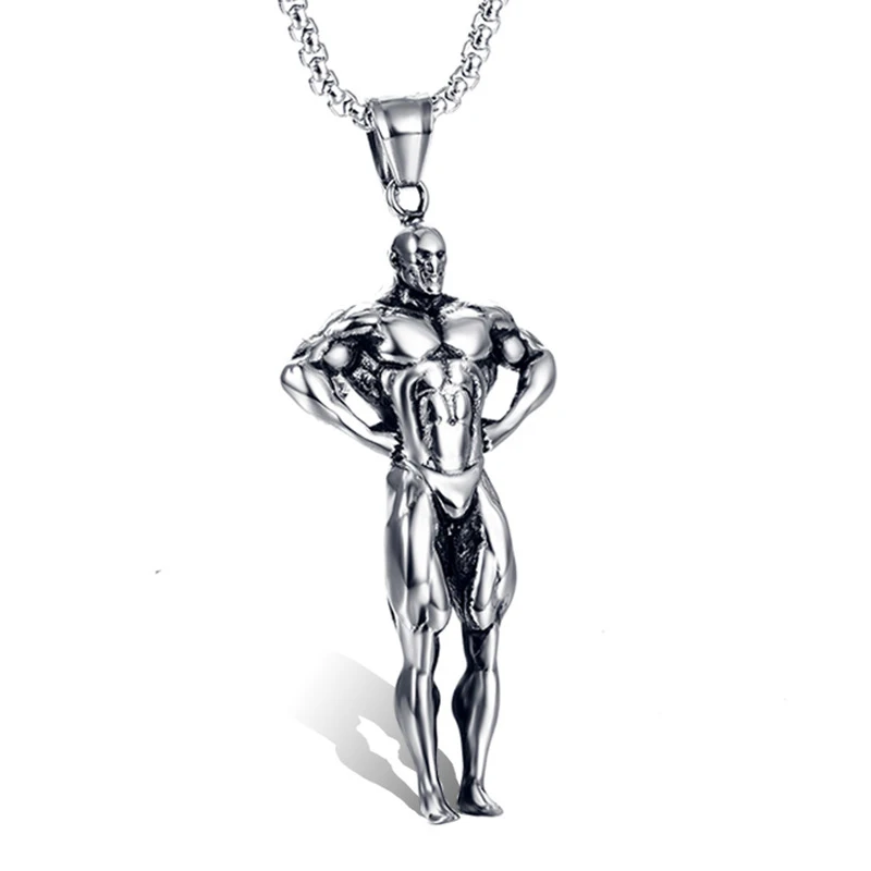 

2022 jewelry retro fitness necklace muscle pendant men's surgical stainless steel jewelry sports style