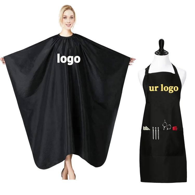 

polyester custom logo hair salon makeup haircut gown with snap black barber apron hairdresser capes