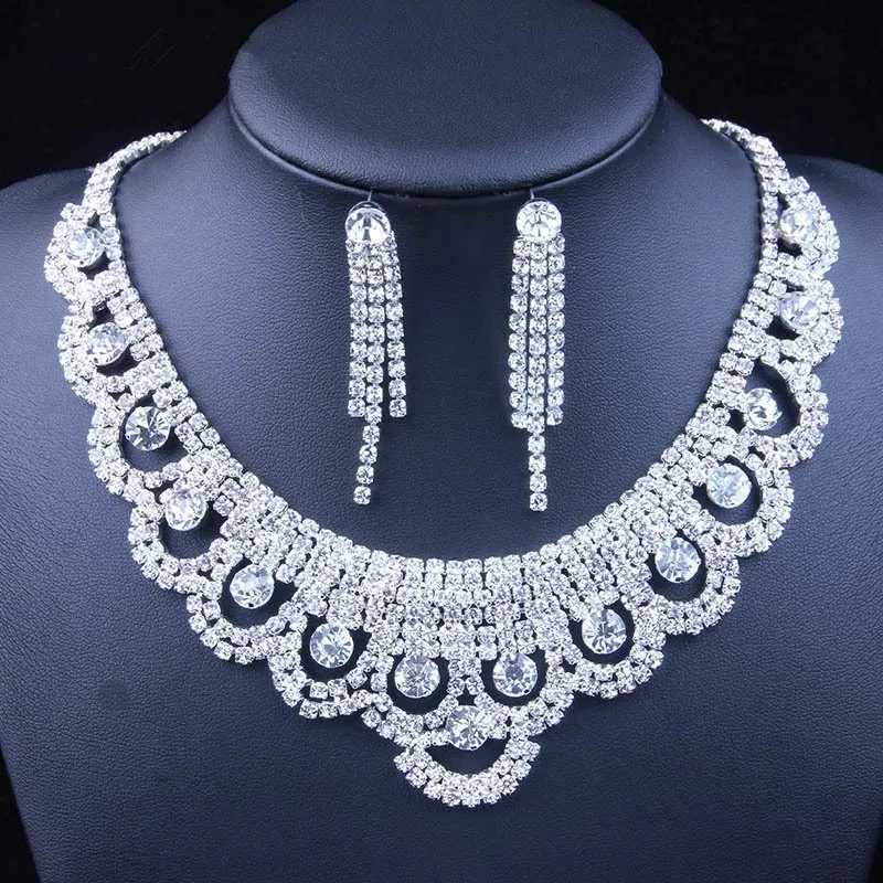 

Bridal jewelry set Rhinestone Round necklace earring Two-piece luxurious wedding Jewelry Accessories
