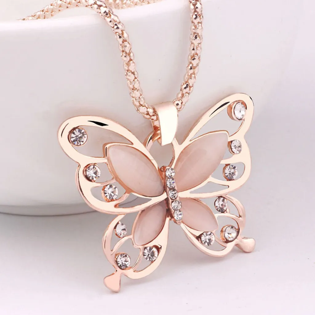 

Rose Gold Necklace Women Butterfly Charm Jewelry Necklace Pendant Long Chain Necklace Jewelry for Women Girl Friend Ladies Gifts