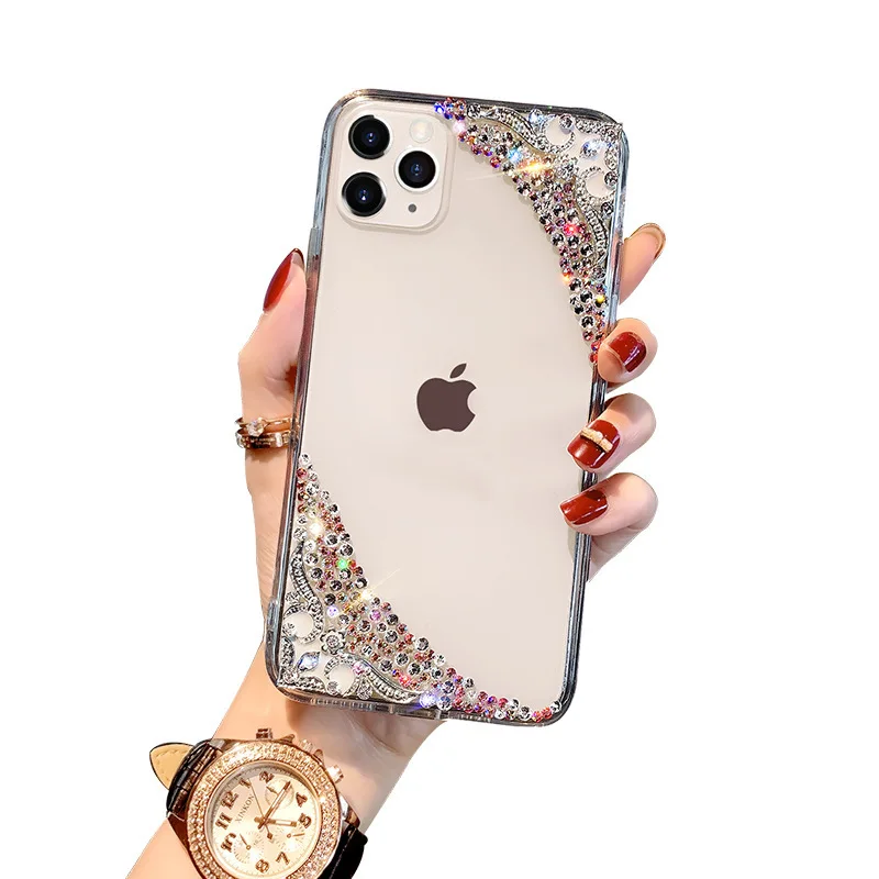 

Drop shipping Luxury Glitter Shine Crystal Diamond Mirror Phone Case For Iphone 11 12 13 Pro Max Xr Xs Max 8 7 Girl Phone Cover, Transparent case to trim