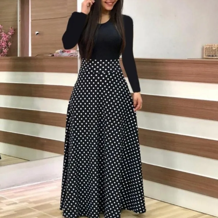 

2021 Stylish Elegant Color Matching Dress Flower Print Long Skirt For Women