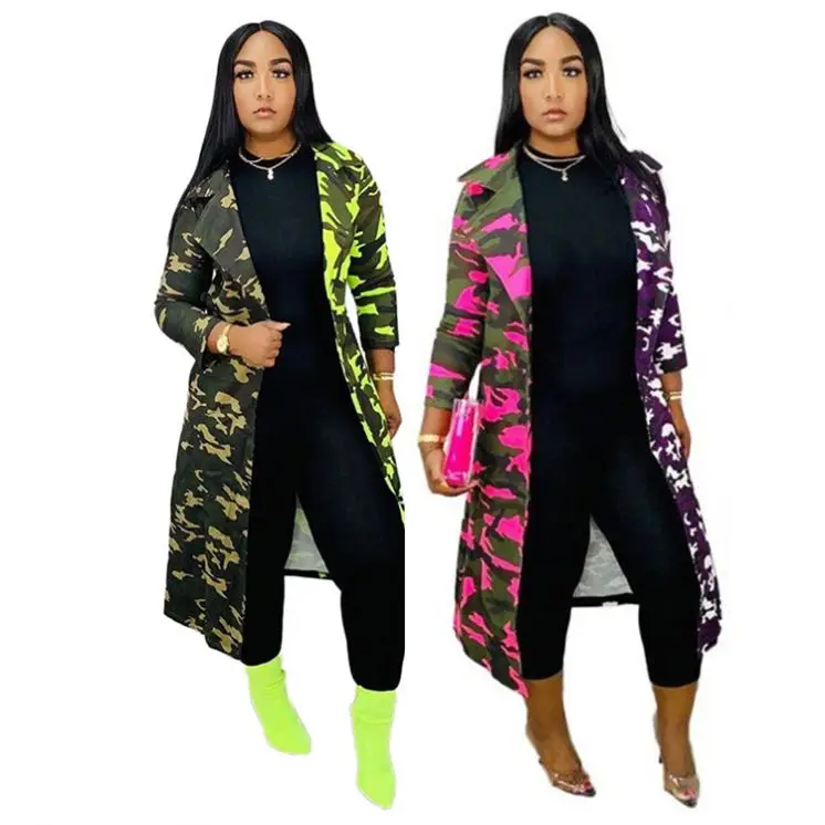 11514NA fashion camouflage winter fall maxi long coat good quality ladies clothing women cardigan