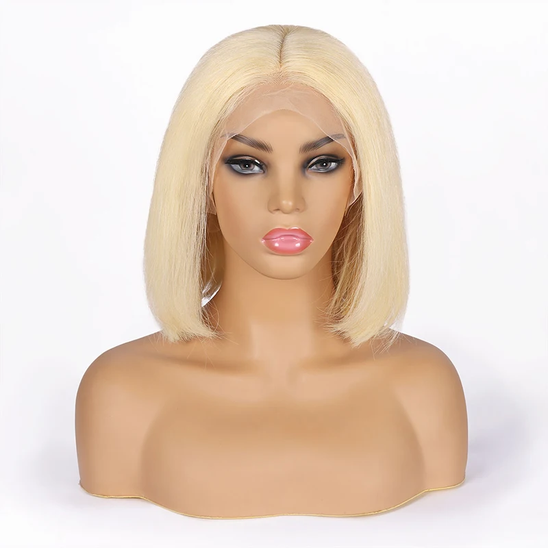 

Addictive Platinum Blonde Human Hair wigs 613# Coloured Wig Human Hair Straight T-part Transparent Short Bob human hair lacewigs