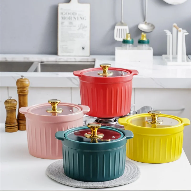 

Casserole stew pot ceramic soup Nordic style high-value soup cooking household gas casserole, Red /green / pink /yellow