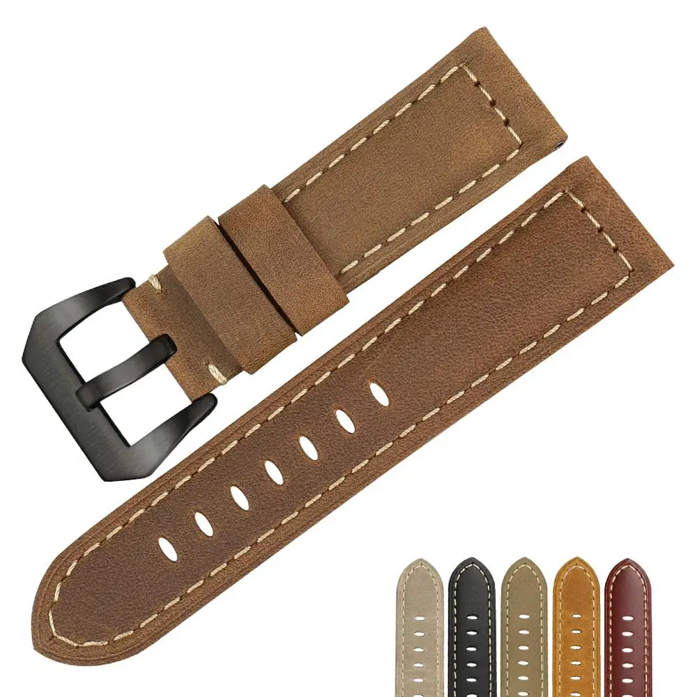 

MAIKES 22mm 24mm 26mm Leather Watch Band, 2021 Newest Smartwatch Bands Watch Wristband Watch Bracelet for Men Women, Black, brown, red brown, wheat