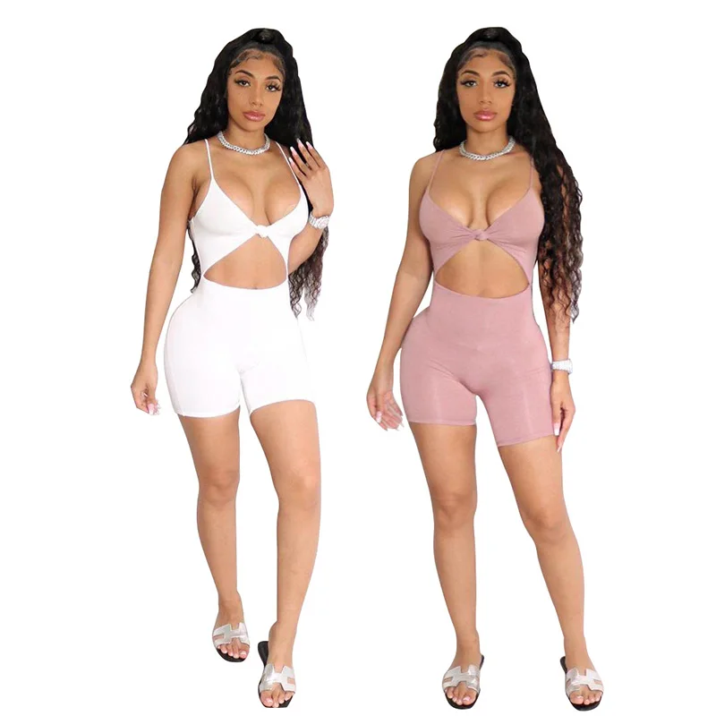 

2021 Casual Sexy Solid Color Cut-out Slim Mid Waist Package Buttock Women's Jumpsuits Club Wear Clothes Woman Jumpsuit, Picture color