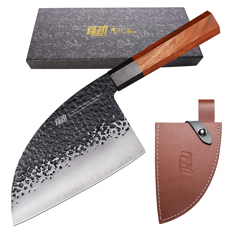 

FINDKING quality 6.5 inch chef chopping knife kitchen Clad steel meat/bones cutter sharp and hard blade kitchen Meat cleaver, Brown, customizable