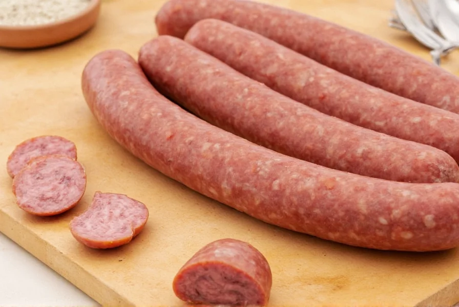 Selection of various seasoning sausages in a grocery store