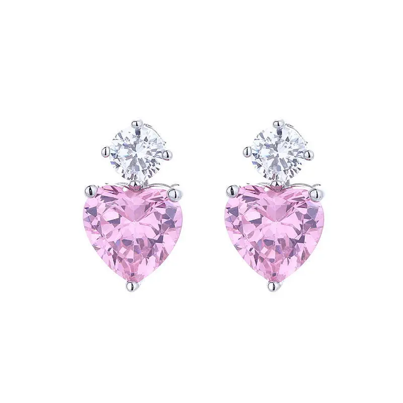 

2021 fashion jewelry inlaid stone earrings S925 silver pink love heart earrings Korean jewelry Zircon earrings women gift, Picture shows