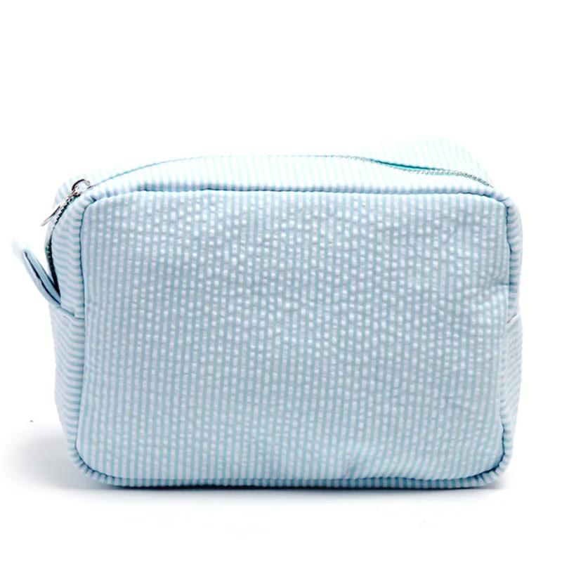 

Monogram Personalized Striped Zipper Seersucker Cosmetic Bags for Women and Girls, As pic show, customized