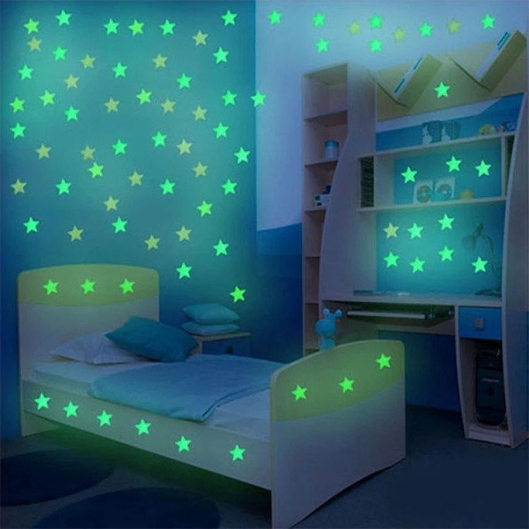 100PC Kids Bedroom Glow Wall Stickers Stars(multicolor)