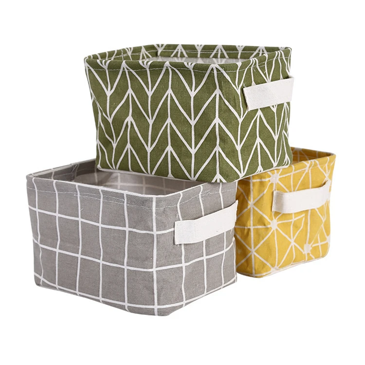 

Retail cotton and linen hand basket desktop small storage box organizer