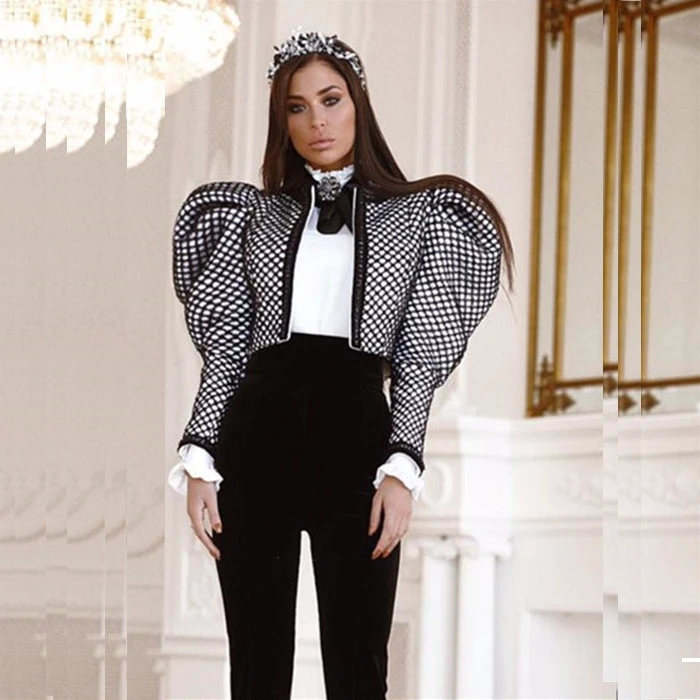 A3432 New Arrived Black White Puff Sleeve Women Short Jacket Lace Fashion Short Top Wholesale 2020