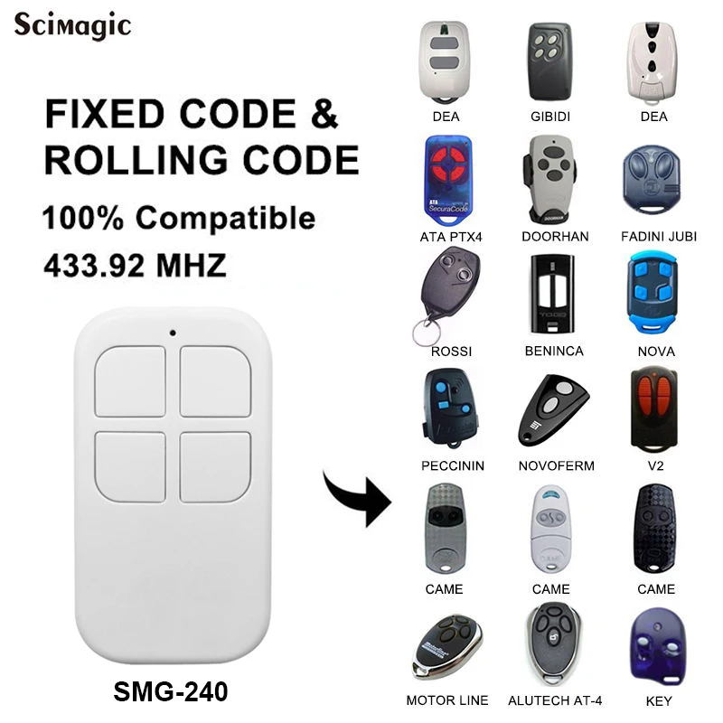 

SMG-240 433MHZ Remote Control Garage Gate Door Opener Remote Control Duplicator Clone Cloning Rolling code and Fixed Code, White