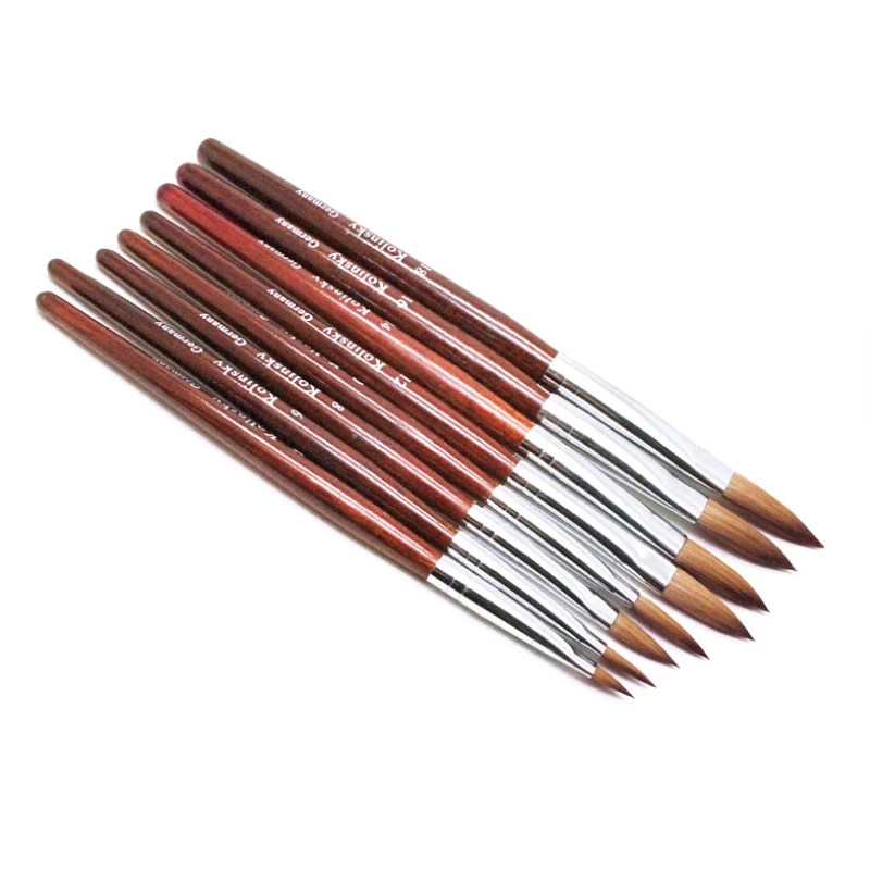 

Wholesale various sizes of wooden nail tools flat head brushes Kolinsky nail brushes, Wood color red