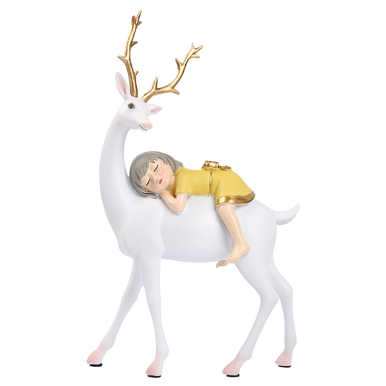 

Cartoon Deer Girl Resin Statues Craftwork Desktop Figurine Decorative Sculptures for Home Office White/Yellow/Pink/White Blue