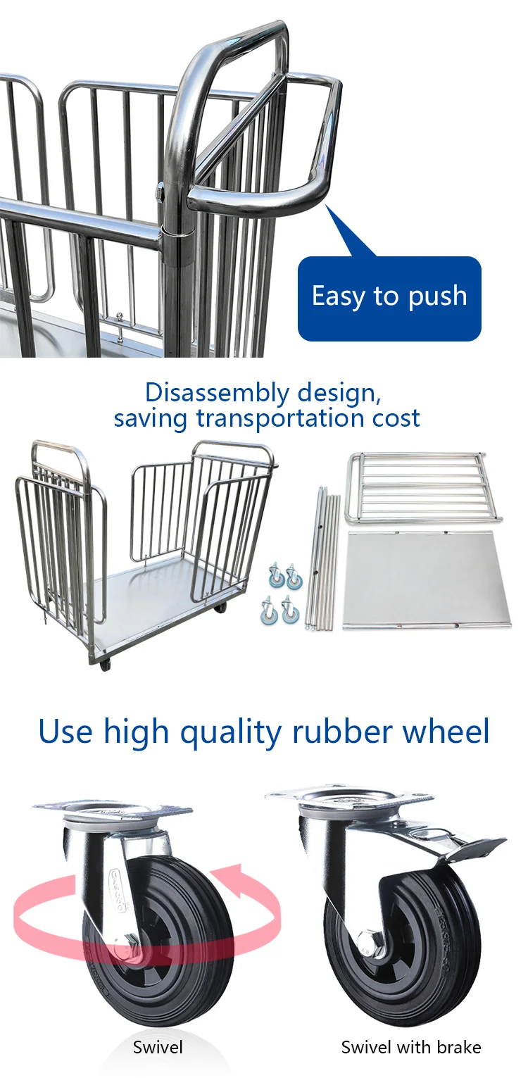 Heavy Duty Stainless Steel Laundry Room cart Bin Hotel making up bed service laundry trolley cart