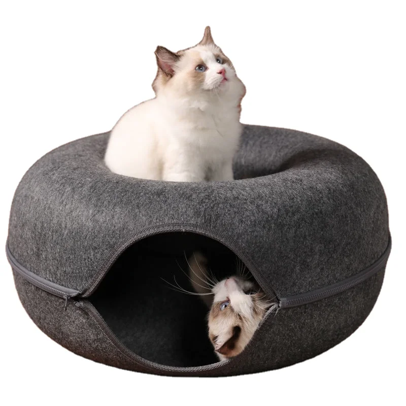 

Oem Service Pet Nest Cat Tunnel Grey Cat Nest Round House Zipper Removable Kitten Four Seasons Cat Bed Wool, As the picture