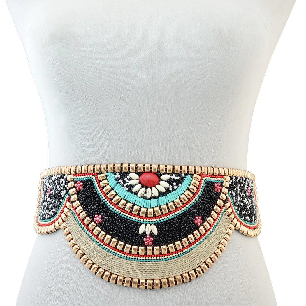 

Exotic Body Jewelry Handmade Zulu Beaded  Stretch Adjustable Waist Belt Retro Ethnic Belly Chain, Picture shows