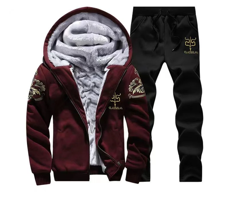 

Super Velvet Mens Hoodie And Jogger Set Two Piece Coats Jackets Pant Sweatsuits Winter Velour Tracksuit Set, Picture