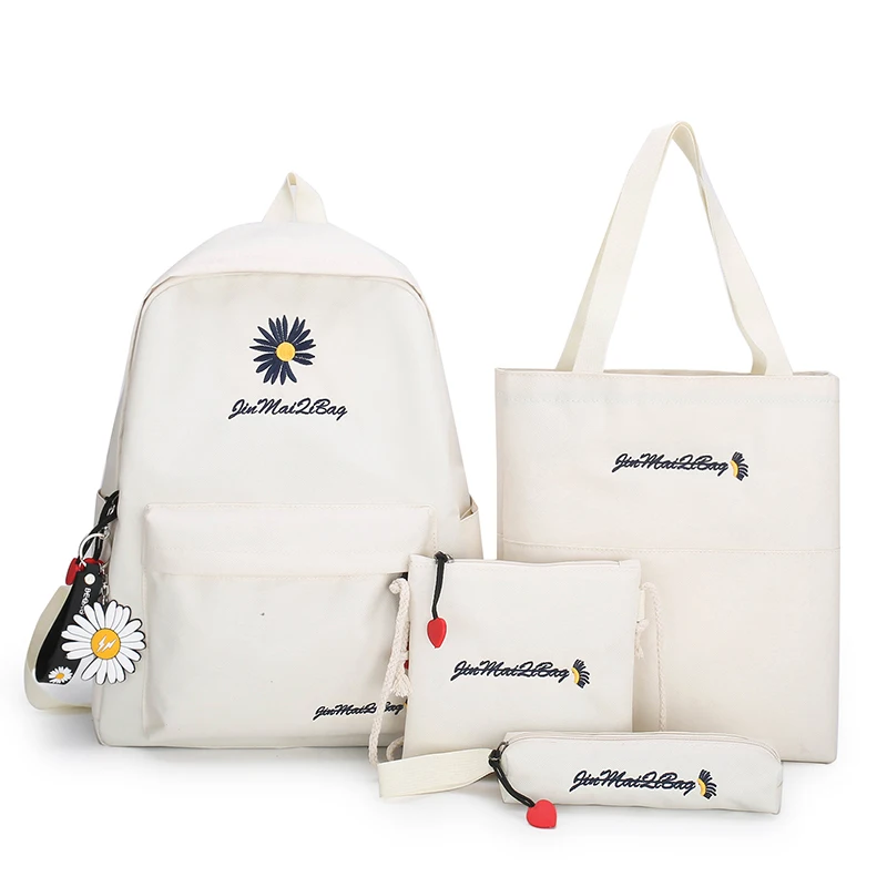

2021 custom new embroidery school bag Cartoon girls bag four-piece women set backpack