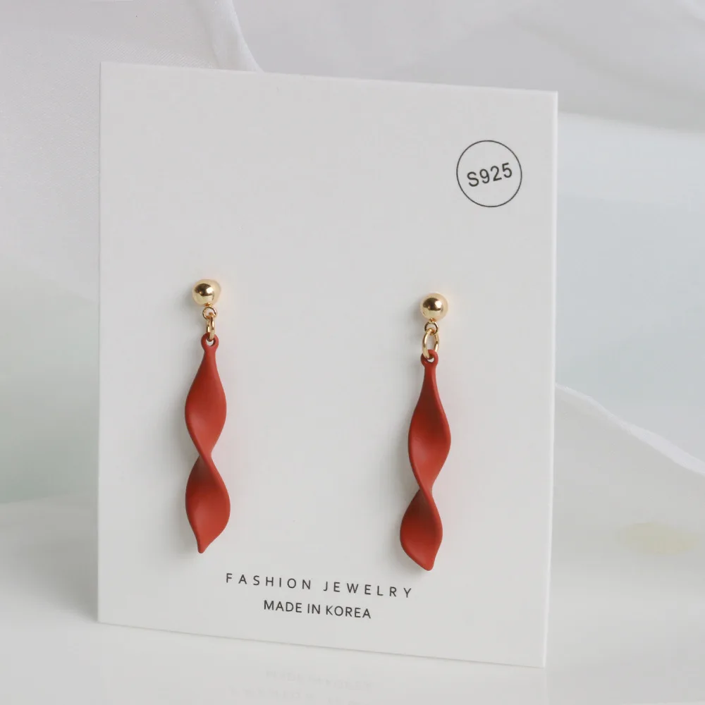 

JUHU 2021 geometric red baking paint drop earrings round 925 silver needle lacquer bake spiral alloy stud earrings for women, Gold