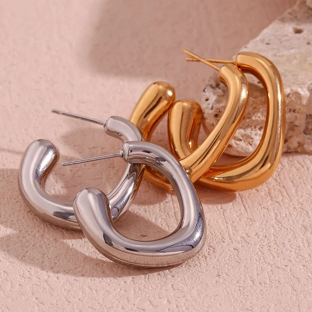 

Hollow Statement Hoop Earring Gold Plated brincos Tarnish Free Earrings Stainless Steel joyeria de acero inoxidable