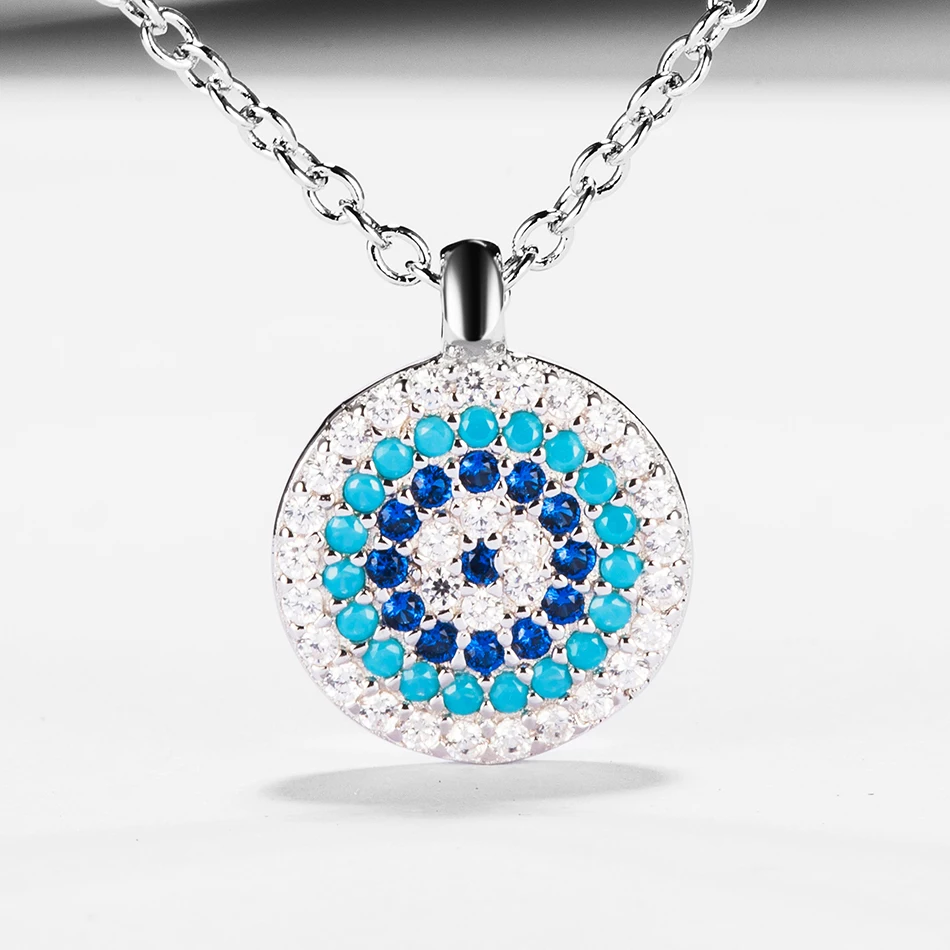 

Luxury Blue Eye Pendants Necklaces Real 925 Sterling Silver CZ Stone Necklace For Women Fashion Jewelry Gift