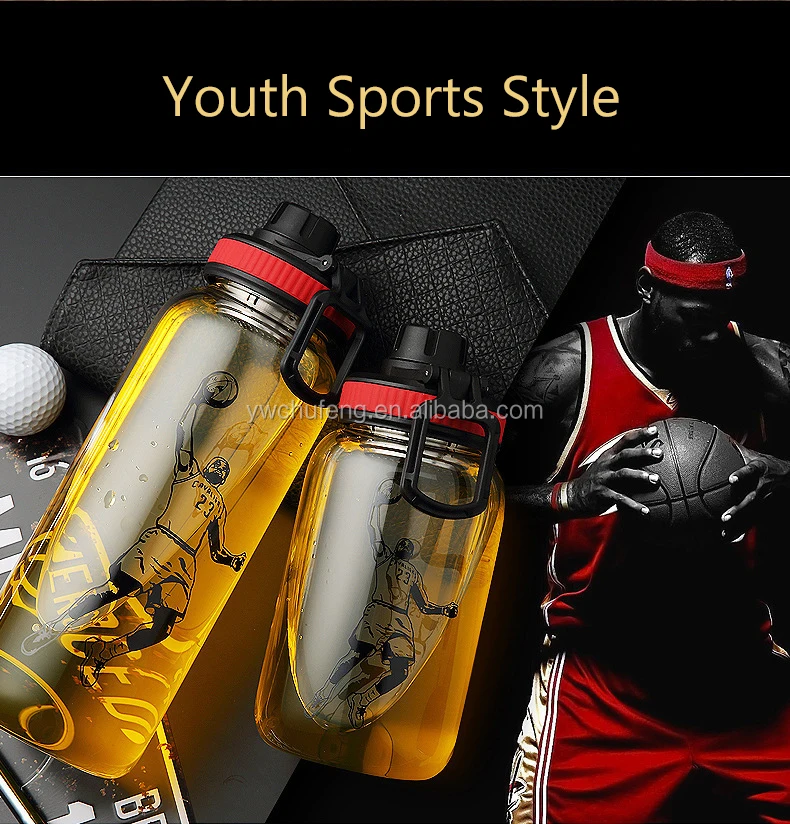 1000ml Portable Crystal Gym Sports Glass Bottle Water Drink Bottle With
