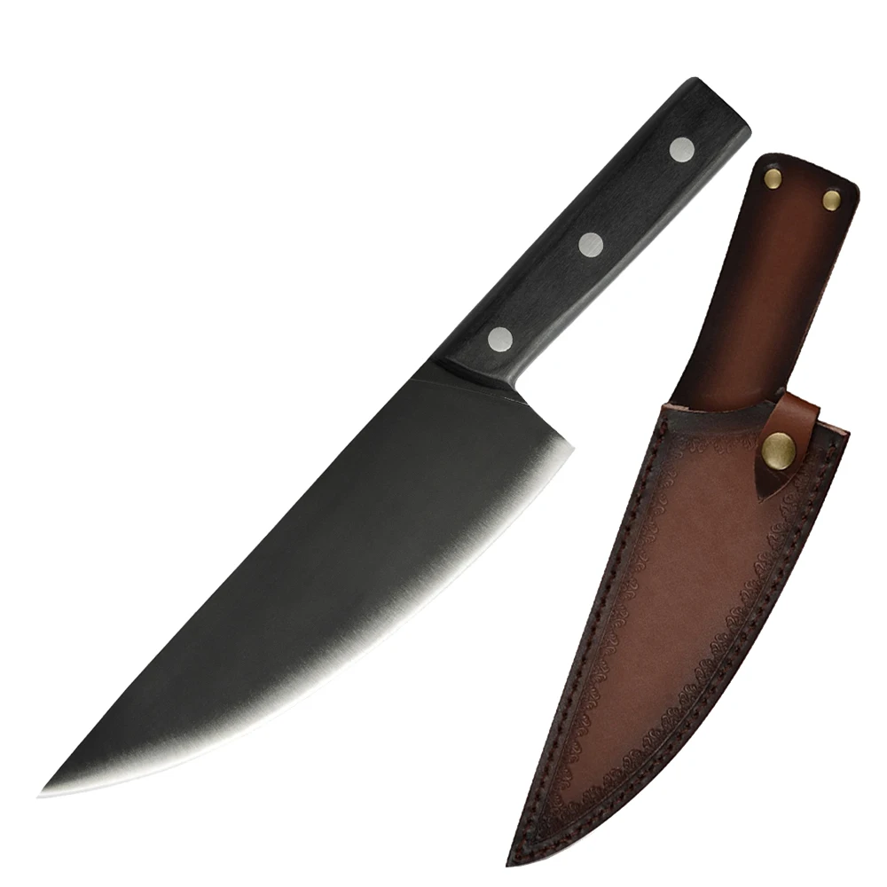 

Factory Direct Outdoor Camping Hunting Knives 8 Inch Handmade Kitchen Stainless Steel Full Tang Chef Knife With Leather Sheath