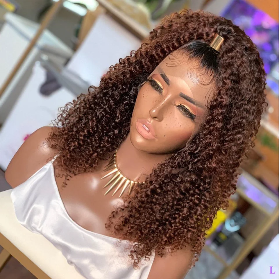 

#1B/4 Ombre Color Lace Frontal Wigs Pre-plukced Afro Kinky Curly Brazilian Virgin Human Hair wigs For Black Women