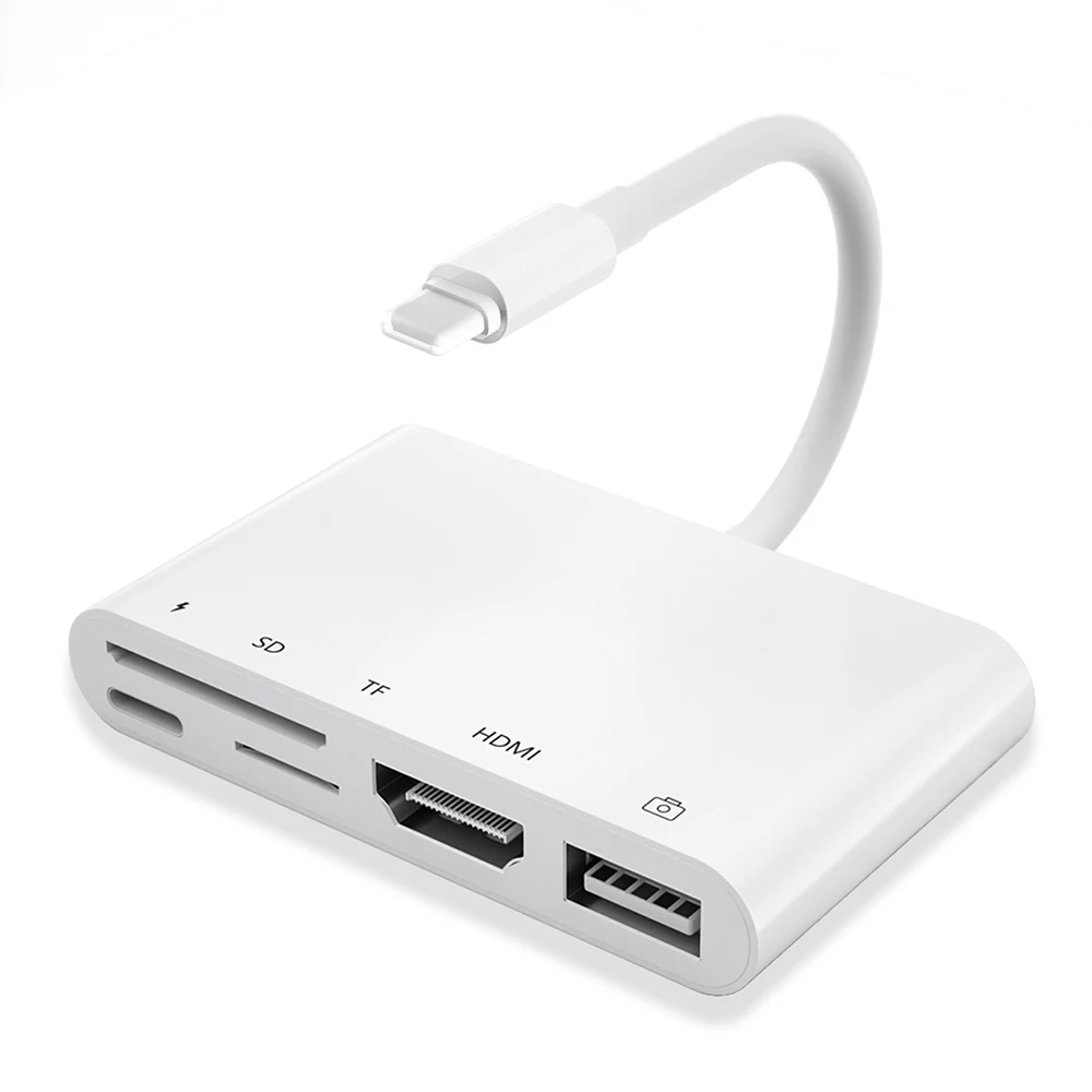 

For Apple USB OTG Card reader Connector Lighting to HDMI-Compatible 4K Digital AV Adapter for iPhone, White