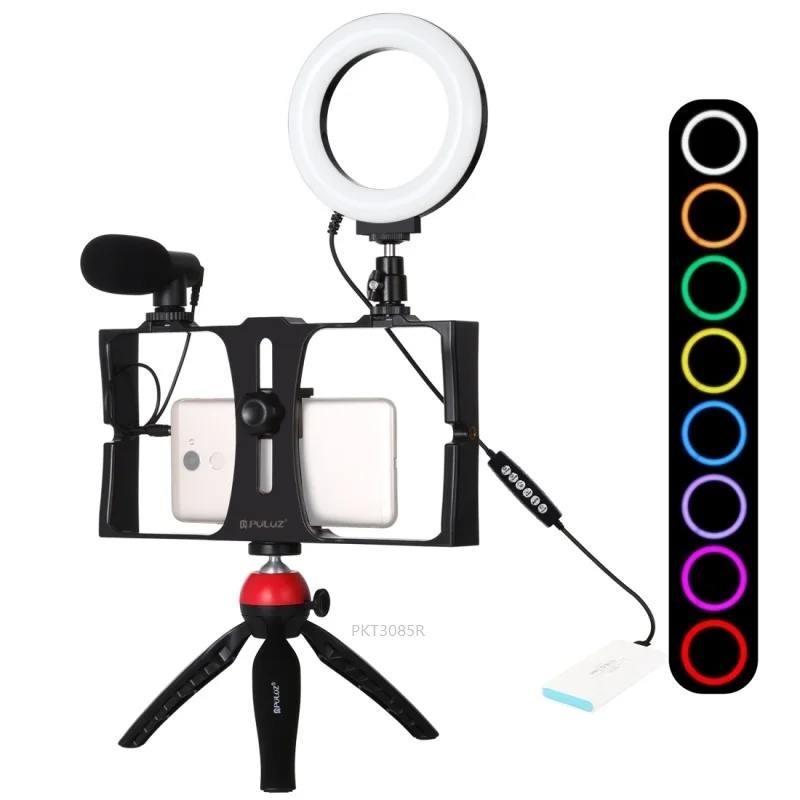 

NEW Portable PULUZ 4 in 1 vlog video live streaming Kits 4.7 inch RGBW LED Ring Light with Phone Holder Microphone mini Tripod