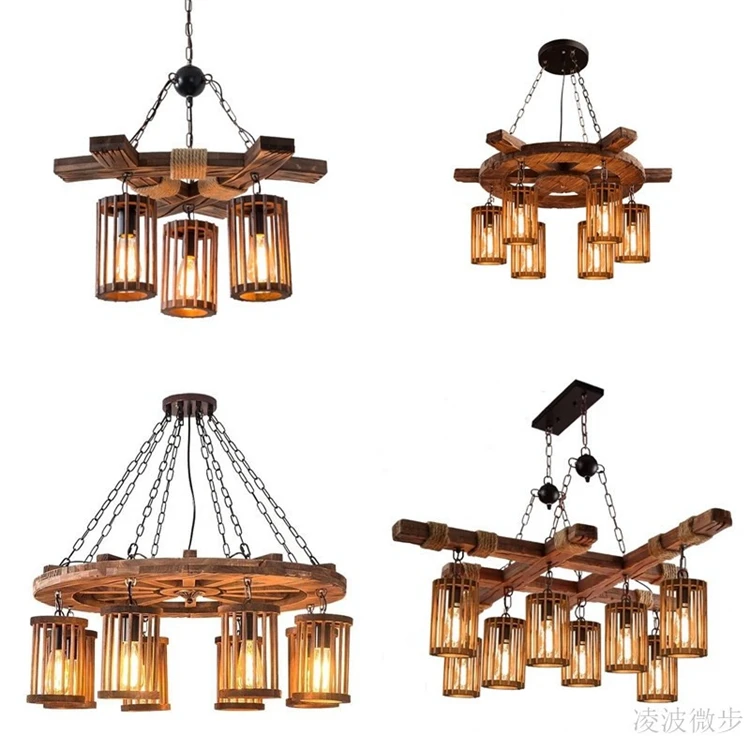 American Loft industrial lighting style retro restaurant home stay bar lampscreative personality barbecue shop wood chandelier