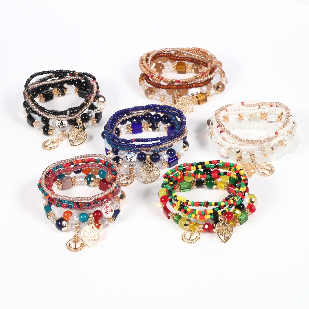 

6Pcs/Set Bracelet Women Girls Charms for Bracelets Bulk Smart Crystal Bead Cuban Bohemian Adjustable Jewelry Bracelets, 6 colors