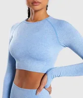 

Hot Selling seamless long sleeve shirts with Thumb Hole gym workout dot pattern crop tops