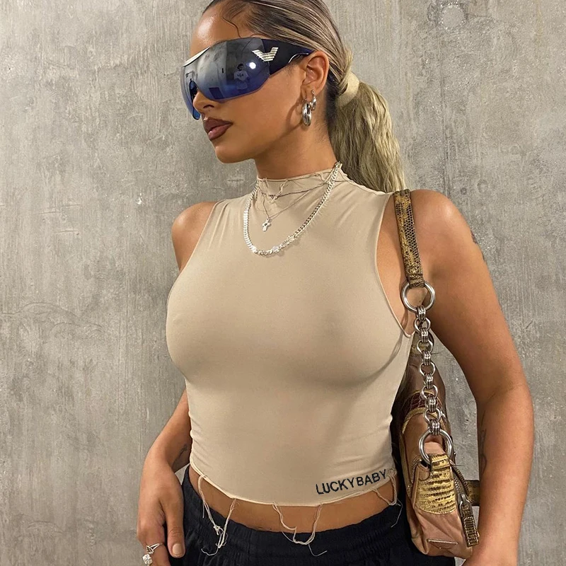 

Lagerfe Lucky Baby Embroidery Sleeveless Crop Top T-shirt Women Summer Y2K Fashion New Arrival Girls' Harajuku Clothes Short Tee