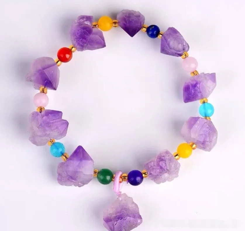 

Big Irregular Raw Stone Healing Purple Crystal Quartz Natural Amethyst String Beads Bracelets For Women Ladies