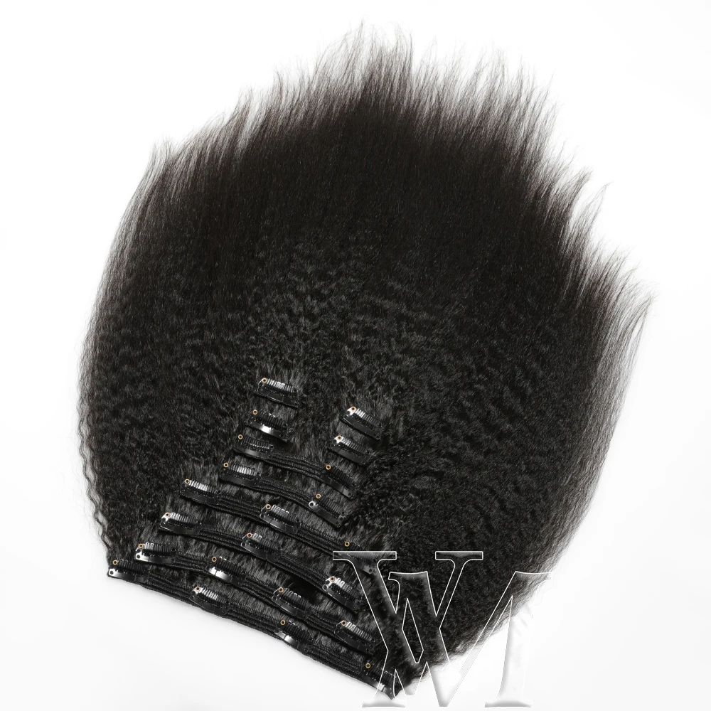 

VMAE 100g 140g 160g Burmese Mongolian Natural Black Coarse Kinky Straight Cuticle Aligned Virgin Human Clip In Hair Extensions