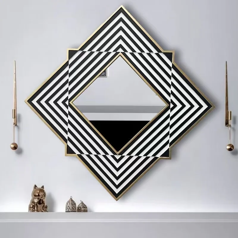 70*70cm Design Home Decor Minimalist Customized Mirror Wall Art Irregular Wood Frame Wall Mirror With Wood Frame